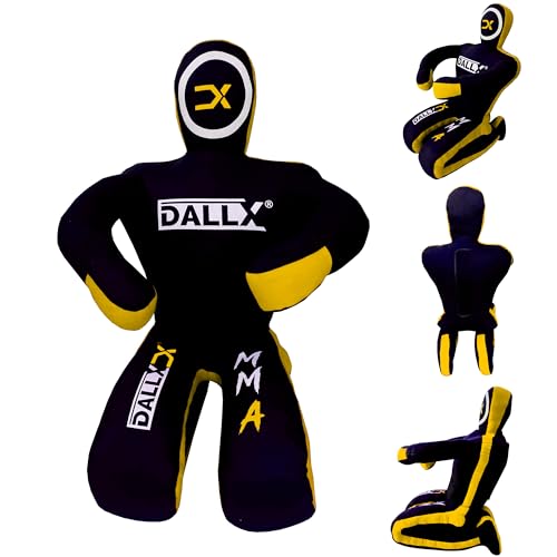 DALLX MMA Grappling Dummy BBJ Wrestling Brazilian Jiu Jitsu Punching Bag Judo Karate Throwing Boxing Fighting Dummy Self Defense Sitting Position – UNFILLED - color: Black Yellow, size: 5FT