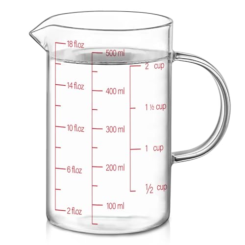Luvan 18OZ/500ML Glass Measuring Cup, 2 Cup Glass Measuring Cups With 3 Scales (Ml/Oz/Cup), High Borosilicate Measuring Cup With Handle and V-Shaped Spout, Dishwasher/Freezer/Microwave Safe - color: 18Oz/2Cups/0.5L