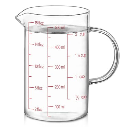 Luvan 18OZ/500ML Glass Measuring Cup, 2 Cup Glass Measuring Cups With 3 Scales (Ml/Oz/Cup), High Borosilicate Measuring Cup With Handle and V-Shaped Spout, Dishwasher/Freezer/Microwave Safe - color: 18Oz/2Cups/0.5L
