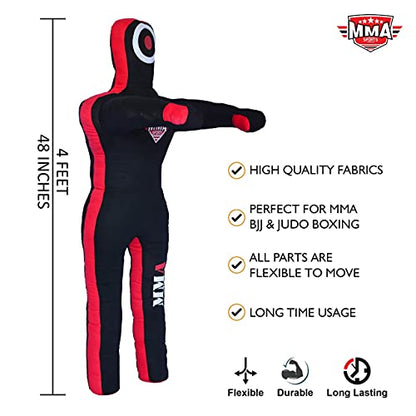 Kids Grappling Standing Dummy - Unfilled – Wrestling, Jiu-Jitsu, MMA Training Dummy with Moveable Arms and Legs – Durable Polyester Fabric - color: Black-Stand, size: 4 ft-49 Inch