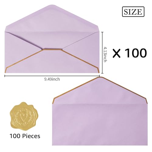 100 Pack #10 Business Envelopes with Gold Stickers, Light Purple - color: Light Purple