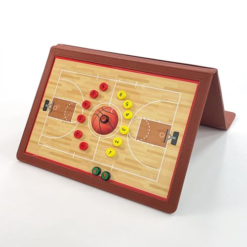 JIANNA Basketball Coaching Board 12.6" x 9.85" Folding Double-Sided Magnetic Dry Erase Strategy Board with Reinforced Stitching PU Cover, Thick Magnetic Player Tokens & Marker
