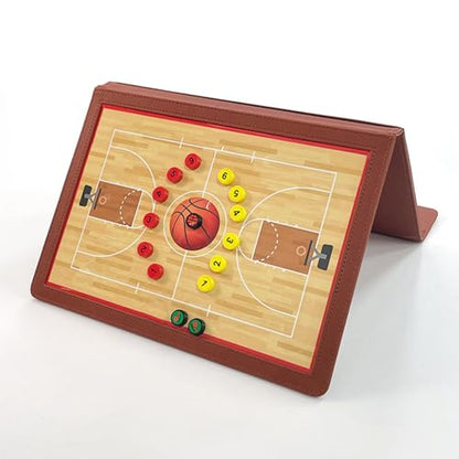 JIANNA Basketball Coaching Board 12.6" x 9.85" Folding Double-Sided Magnetic Dry Erase Strategy Board with Reinforced Stitching PU Cover, Thick Magnetic Player Tokens & Marker