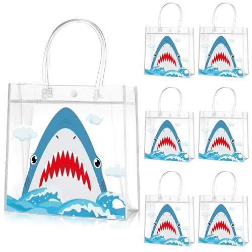 Aliceset 20 Pcs Shark Party Clear Favor Bags with Handles 8x8x3.15inch - style: Shark