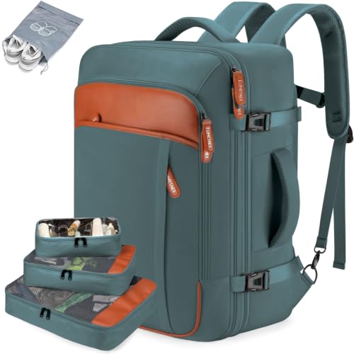 Lumesner 40L Expandable Carry On Travel Backpack with 4 Packing Cubes - color: Army Green, size: 20 inches
