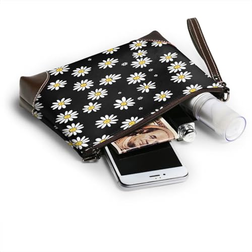Leather Clutch Purse for Women, Large Capacity Wristlet Wallet with Removable Strap, Zip Handbag - color: Chrysanthemum