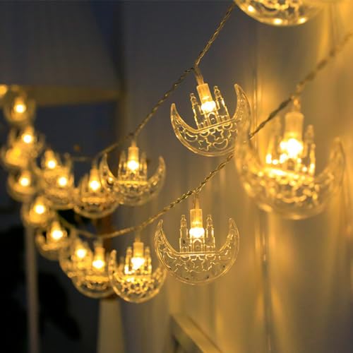 Ramadan Lights 10Ft 20 LEDs Star Moon Lantern String Light Battery Operated Fairy Lights Indoor Ramadan Kareem Eid Mubarak Decorations for Home Eid al-Fitr Party Warm White-08 - color: Warm White-08