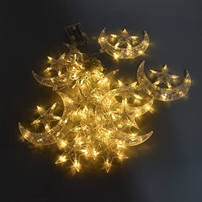 Keebgyy Star Moon String Lights, LED Curtain Lights, Moon String Lights for Crescents Party, Wedding, Christmas, Thanksgiving, Suitable for Rooms, Dorm, Living Rooms, 126LED Decorative String Lights