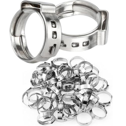 50Pcs(20.3mm-23.5mm)3/4" Single Ear Hose Clamp Hose Crimp Clamps Ear Crimp Rings Ear Stepless Hose Clamp Pinch Clamps for Hose Pipe Clamp Tools (3/4inch) - size: 3/4inch