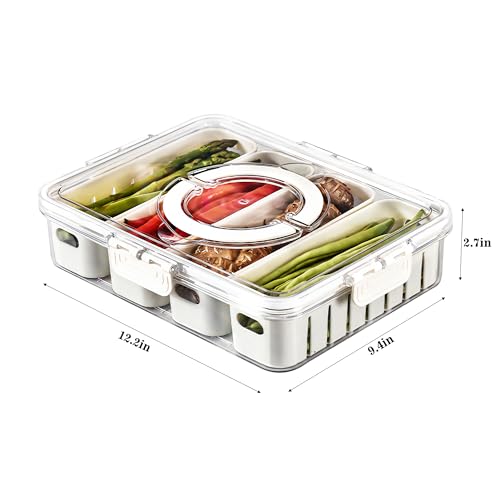 Divided Veggie Tray with Lid and Handle 4 Compartment Serving Tray Portable Travel Snack Storage Containers Stackable Snackle Box Charcuterie Container for Fruit,Vegetable,Salad - size: 1 Pack-4 Compartment