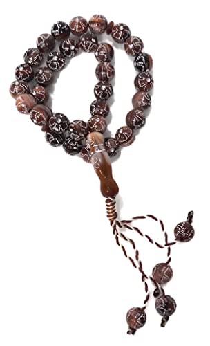 Muslim Tasbih 33 Prayer Bead Rosary AMN-312 Islam Praying Misbaha Beautiful Design 10 mm. Islamic Religion Subha Sibha Eid Ramadan Gift (Coffee) - color: Coffee