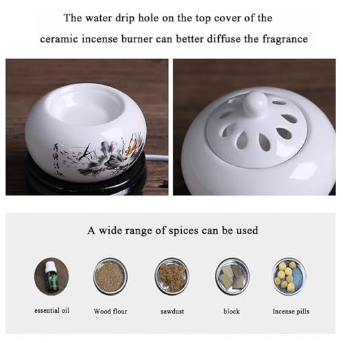 Electric Resin Burner with Timing,Ceramic Incense Burner,Frankincense Bakhoor Censer 110 V for Home Porch,Patio,Garden,Office,Yoga, Living Room, Meditation Room (White Blue)