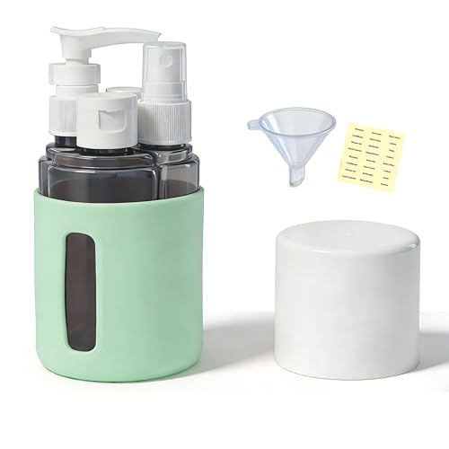 4-in-1 Round Refillable Cosmetic Container Kit, Leak Proof Portable Travel Toiletry Bottles, TSA Approved Travel bottles, Empty Jars for Cosmetics Lotion Shampoo (Green) - color: Green