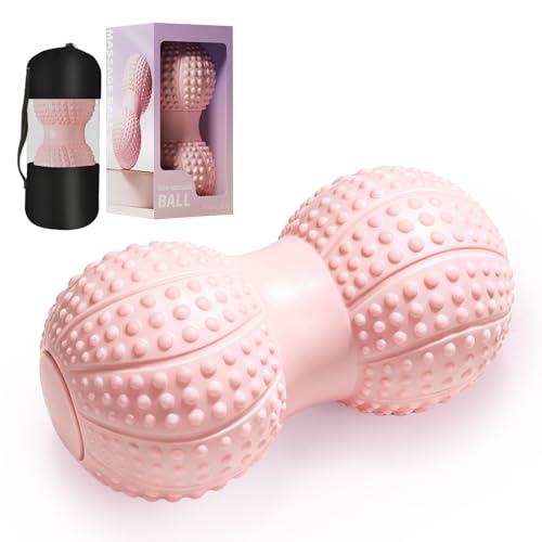 Large Peanut Massage Ball 4.3" Double Lacrosse Ball for Myofascial Release | Hard lacrosse ball for deep tissue, yoga, acupoint pressure, trigger point and muscle relaxer therapy - color: Pink-large Peanut Ball