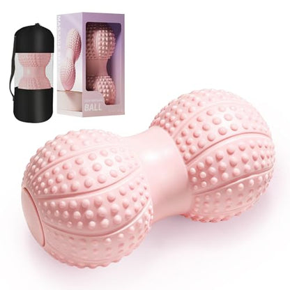 Large Peanut Massage Ball 4.3" Double Lacrosse Ball for Myofascial Release | Hard lacrosse ball for deep tissue, yoga, acupoint pressure, trigger point and muscle relaxer therapy - color: Pink-large Peanut Ball