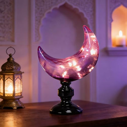 WONDER GARDEN Purple Crescent Moon Ramadan Lights Decorations, Led Moon Light Indoor, Ramadan Decorations for Halloween Home Bedroom Party Decoration or Gift