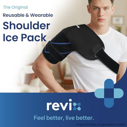 REVIX Large Shoulder Ice Pack Wrap, Ice Shoulder Brace for Rotator Cuff and Arm, Reusable Gel Cold Therapy Wrap for Discomfort Relief & Muscle Relaxation, Easy to Wear & Remove - size: Large, style: Black, 1 Gel Pack+1 Shoulder Brace