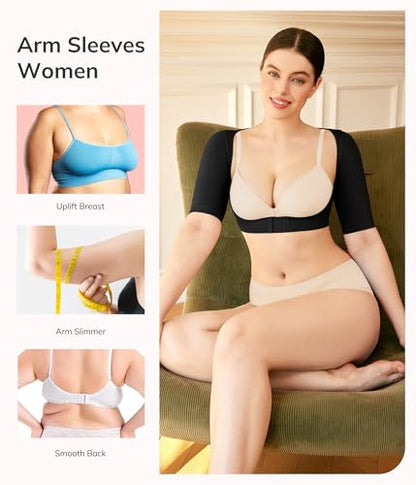 LODAY Arm Compression Sleeves for Women Lipo Upper Arm Shaper Post Surgery Slimming Arm Sleeve - color: Black, size: Large-X-Large
