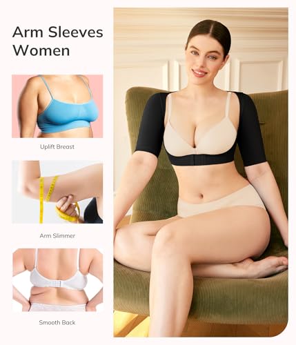 LODAY Arm Compression Sleeves for Women Lipo Upper Arm Shaper Post Surgery Slimming Arm Sleeve - color: Black, size: Small-Medium