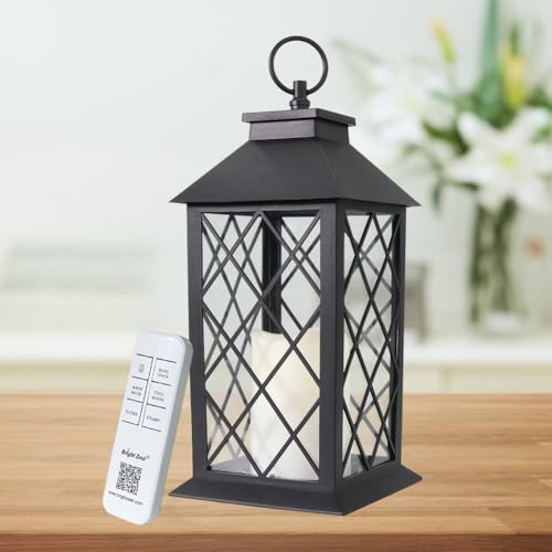 13.5" Decorative Candle Lantern with Timer Candles - IP44 Waterproof Vintage Lanterns Battery Powered LED Decorative for Wedding - Warm White Hanging Wall Lanterns - color: 1-Pack: BLACK - TWO Flicker Options By Remote