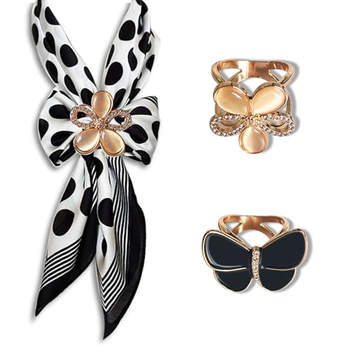 3pcs Fashion Scarf Ring Clip 3 Rings Silk Scarves Clip For Women Shawl Clip Buckle Gold Smooth Scarf Brooches Buckle - color: Scarf clip D-2PCS