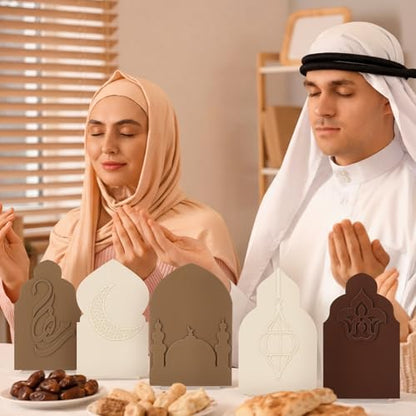 Yookeer 5 Pcs Ramadan Table Sign Acrylic Islamic Eid Mubarak Table Decor Monochrome Ramadan Mubarak Home Tabletop Decoration for Mosque Islamic Monochrome Sign Gifts