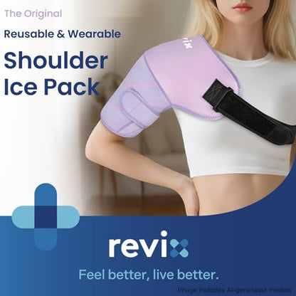 REVIX Shoulder Ice Pack Wrap, Ice Shoulder Brace for Rotator Cuff and Arm, Reusable Gel Cold Therapy Wrap for Discomfort Relief & Muscle Relaxation, Easy to Wear & Remove, Purple - size: Medium, style: Purple, 1 Gel Pack+1 Shoulder Brace