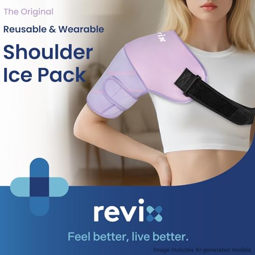 REVIX Shoulder Ice Pack Wrap, 2 Gel Packs+1 Shoulder Brace for Rotator Cuff and Arm, Reusable Gel Cold Therapy Wrap for Discomfort Relief & Muscle Relaxation, Easy to Wear & Remove, Purple - size: Medium, style: Purple, 2 Gel Packs+1 Shoulder Brace