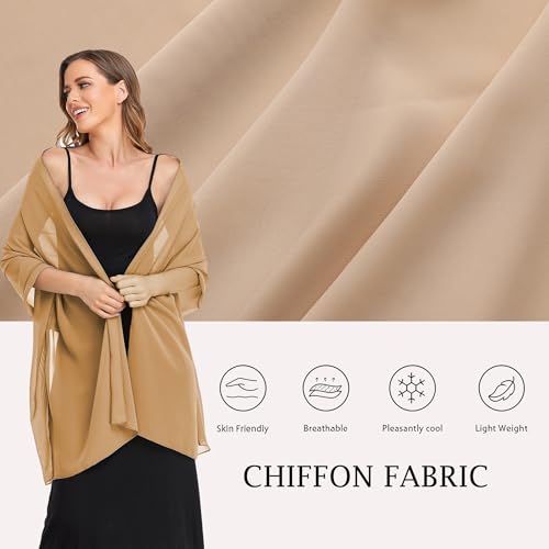 Shawls and Wraps for Evening Dresses Sheer Chiffon Women Elegant Soft Silky Wraps Wedding Bridal Scarf - color: Camel, size: 79*18‘’