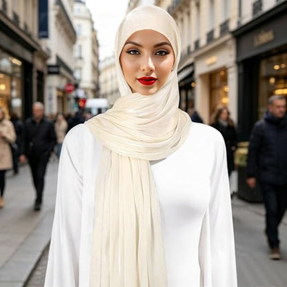 Premium Hijab Head Scarf for Women Lightweight Shimmer Hijab Head Wrap Scarves Crepe Satin Scarf Shawl Wrap - color: Beige