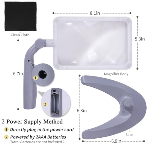 2.5X Magnifying Glass with Light and Stand, Full-Page Desktop Handheld Magnifying Glass with 48 Light for Reading Books Close Work, Powered by USB or Battery - style: 2.5X