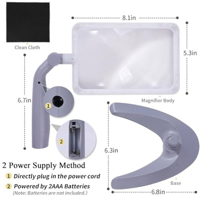 2.5X Magnifying Glass with Light and Stand, Full-Page Desktop Handheld Magnifying Glass with 48 Light for Reading Books Close Work, Powered by USB or Battery - style: 2.5X