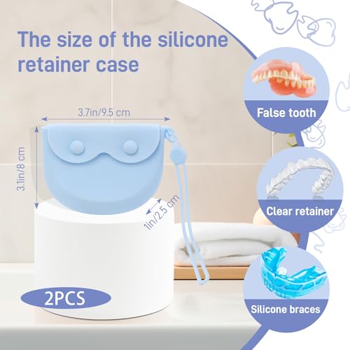 2 Pack Travel Retainer Aligner Holder Case with Vent Holes Lanyard, Silicone Dental Night Guard Case Cute, Brace Dentures Sport Mouthguard Container Storage for Women, Men (Purple & Pink) - color: Purple & Pink