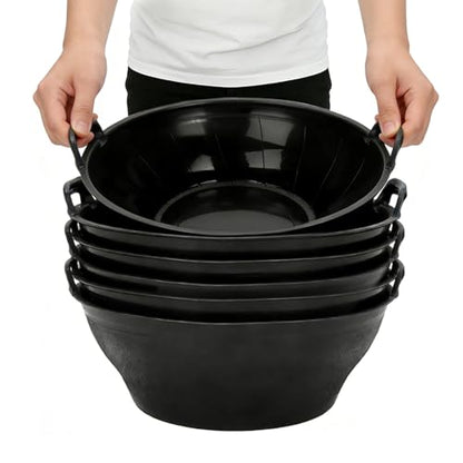 6Pcs Rubber and Plastic Feed Pan with Handle, 3 Gallon / 12 Quart Plastic Feed Pan Utility Horse Feed Bucket for Cats Dogs Goats Chicken Dust Bath Container Animal Feeding Watering Bowl