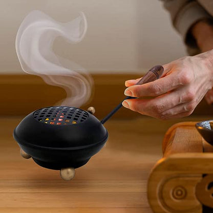 Large Smoking pan [Diameter 4.33 inch, Length Approx. 9.84 inch], Made of Iron, matt Black, with Removable Sieve and Wooden Handle - color: Black - Large