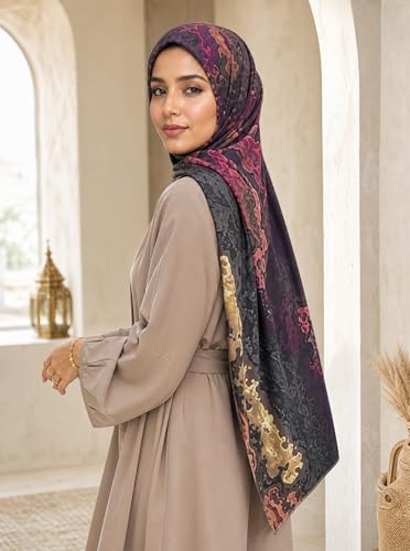 Printed Jersey Cotton Scarf for Women, Stretch Soft Hijab, Lightweight Breathable Head Wrap for All Seasons - color: Mctlp2538-f Pattern