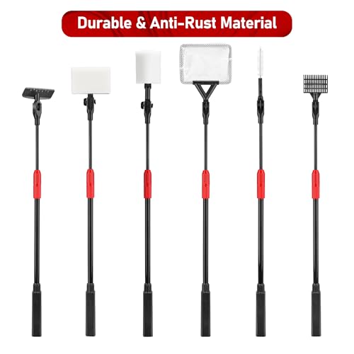 6 in 1 Aquarium Cleaning Tool Algae Scraper for Fish Tank Cleaning | Professiona Fish Tank Cleaning Tool Including Brush Sand Rake Pad with Telescopic Handle Tank Glass Cleaner Kit