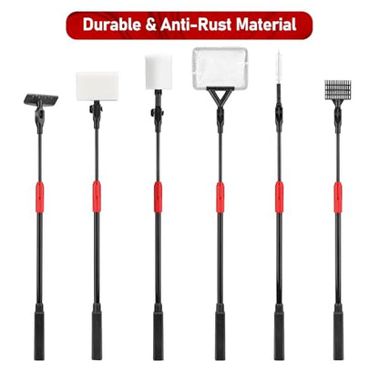 6 in 1 Aquarium Cleaning Tool Algae Scraper for Fish Tank Cleaning | Professiona Fish Tank Cleaning Tool Including Brush Sand Rake Pad with Telescopic Handle Tank Glass Cleaner Kit