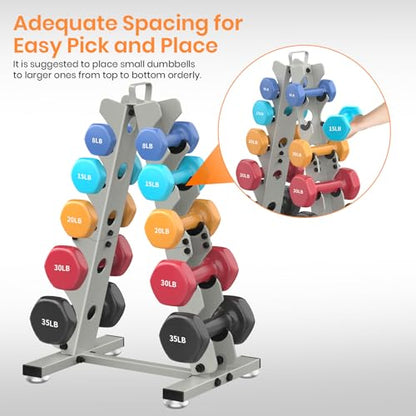 TomCare 6-Tier|5-Tier|4-Tier|2-Tier Dumbbell Rack Stand Only for Home Gym | Stable A-Frame, Fits 5–35 lb Dumbbells, Protective Padded Cradles, Adjustable Feet, Easy-Carry Handle (Stand Only) - color: Dark Gray, size: 5 Tier