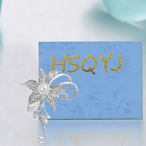 Crystal Pearl Flower Brooches Pins Fashion Beautiful Created Rhinestone Floral Brooch Good Idea for Party Dance Wedding Banquet for Elegant Women Girl - color: Silver Flower