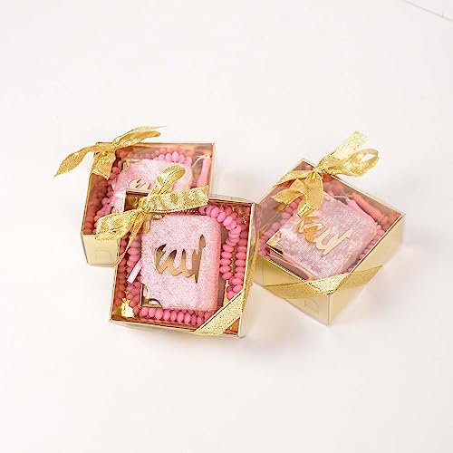 BABY SHOWER CHOCOLATE Set of 10 Islam Quran Tasbeeh Islamic Set | Holy Quran Prayer Beads Gift Box Favor (Pink) - color: Pink