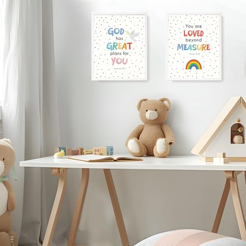 LARTSFRO Bible Christian Wall Art Decor Posters Prints, Inspirational Bible Verses Room Bathroom Bedroom Playroom Dorm Wall Art Decor Aesthetic for Nursery Baby Kids Teen Girls Gifts, Christian Classroom Wall Decor, 10x8 Inch Set of 4 Pcs Pictures (UNFRAM