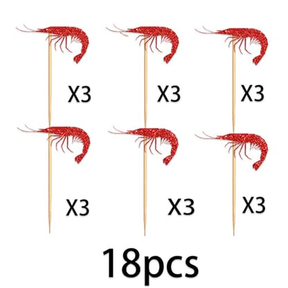 Shrimp Cupcake Topper for Marine Animals Theme Party Favors Decorations Men Women Happy Birthday Retirement Party Decor Supplies set 18pcs Red Glitter Silhouette