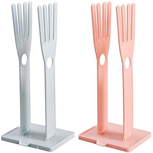 2 PCS Kitchen Glove Holder Kitchen Glove Stand Holder Rubber Glover Drying Dryer Rack Reusable Rubber Mitten Clothes Drying Rack for Dish Gloves and Rags, Pink and Blue
