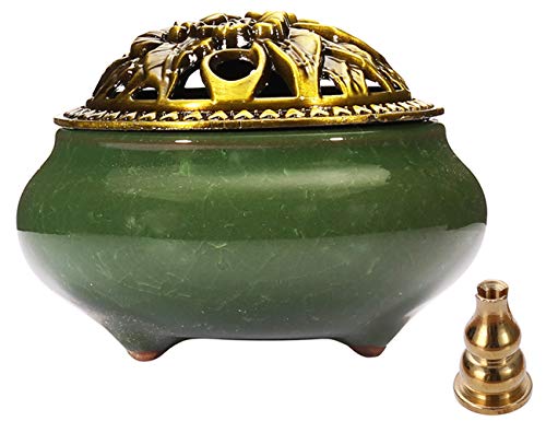 Miupoo Stick Incense Burner and Cone Incense Holder with Brass Incense Stick Holder Ceramic Ash Catcher (Dark Green) - color: Dark Green