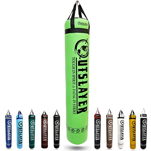 Muay Thai Punching Bag 6ft 150lbs Unfilled Made in USA - color: Light Green/Black, size: With Bottom D-Ring