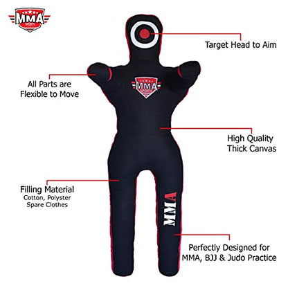 MMA Sports Brazilian JIU Jitsu Grappling Submission Throwing Dummy Punching Heavy Bag Kick Boxing Dummies UNFILLED - color: Black-1, size: 5ft, style: Standing