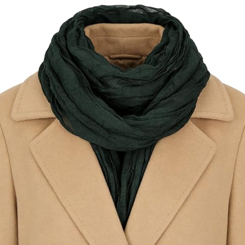 Women Crinkle Spring Scarf Shawls Summer Long Scarves Lightweight Hijab Wraps Soft Linen Cotton for Beach Travel - color: Dark Green