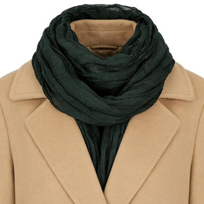 Women Crinkle Spring Scarf Shawls Summer Long Scarves Lightweight Hijab Wraps Soft Linen Cotton for Beach Travel - color: Dark Green