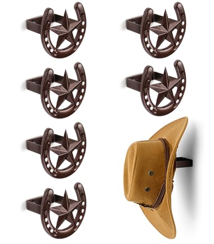 Cowboy Hat Hanger Wall Mount, 6 Pack Cowboy Hat Rack, Bridle Hook for Tack Room, Metal Horseshoe Hook, Horseshoe Decor, Western Hat Hook for Wall, Hat Holder for Entryway Closet, Cowboy Gifts - color: Antique Bronze, size: 6 Pack